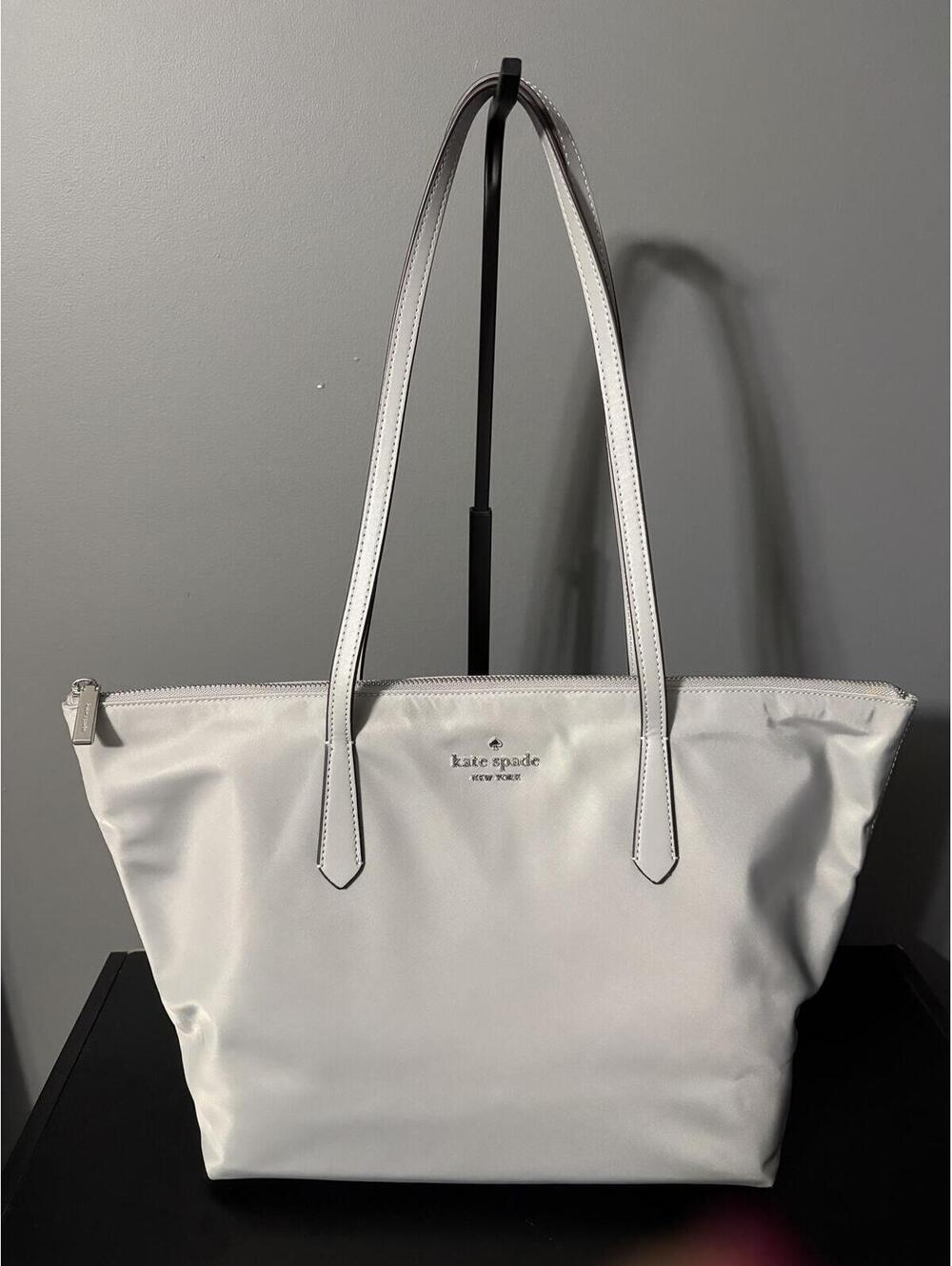 Kate Spade New York Chelsea Large Nylon Zip Top Tote Bag – Light Silver/Grey